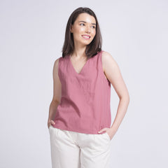 Shell V-Neck Top - Dusty Pink