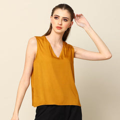Shell V-Neck Top - Mustard