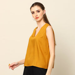 Shell V-Neck Top - Mustard