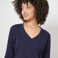 V-Neck Long Sleeve Tee - Navy