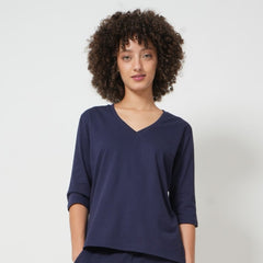 V-Neck Long Sleeve Tee - Navy