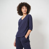 V-Neck Long Sleeve Tee - Navy