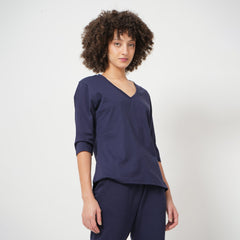 V-Neck Long Sleeve Tee - Navy