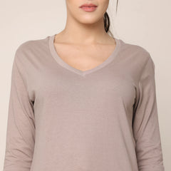V-Neck Long Sleeve Tee - Taupe