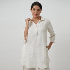 Skipper Collar Tunic Set of 2 - Tunic & Pants - Textured White