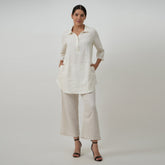 Skipper Collar Tunic Set of 2 - Tunic & Pants - Textured White