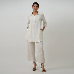 Skipper Collar Tunic Set of 2 - Tunic & Pants - Textured White