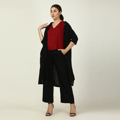 Dakota Set Of 3 - Overlay, Top & Pants - Black, Maroon