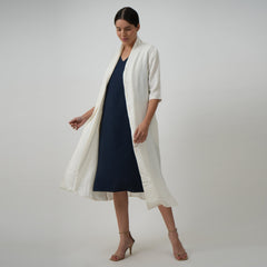 Dakota Set Of 2 - Long Shirt Jacket & Dress - Textured White & Navy Blue