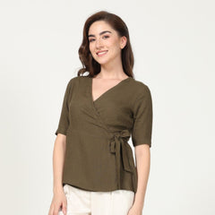 Evelyn Wrap Top - Olive Green