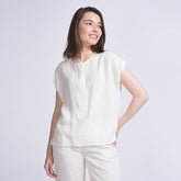 Alice Half Placket Top - Ecru