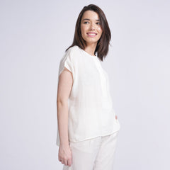 Alice Half Placket Top - Ecru