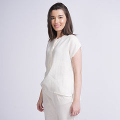 Alice Half Placket Top - Ecru