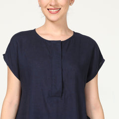 Alice Half Placket Top - Navy Blue