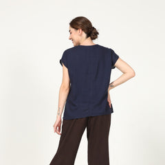 Alice Half Placket Top - Navy Blue