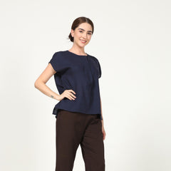 Alice Half Placket Top - Navy Blue