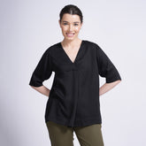 Diana Front Pleat Top - Black