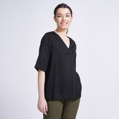 Diana Front Pleat Top - Black
