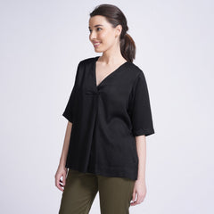 Diana Front Pleat Top - Black