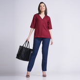 Diana Set of 2 - Top & Pants - Maroon & Navy Blue