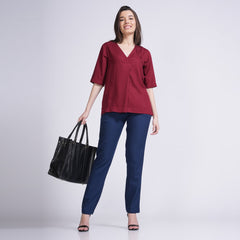 Diana Set of 2 - Top & Pants - Maroon & Navy Blue