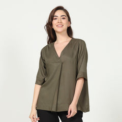 Diana Front Pleat Top - Olive Green