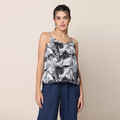 Oh Slip Top - Black & White Marble Print