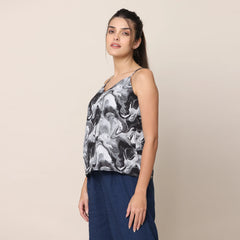 Oh Slip Top - Black & White Marble Print