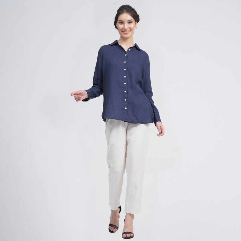 Opal Set Of 2 - Shirts & Pants - Navy Blue And Ecru