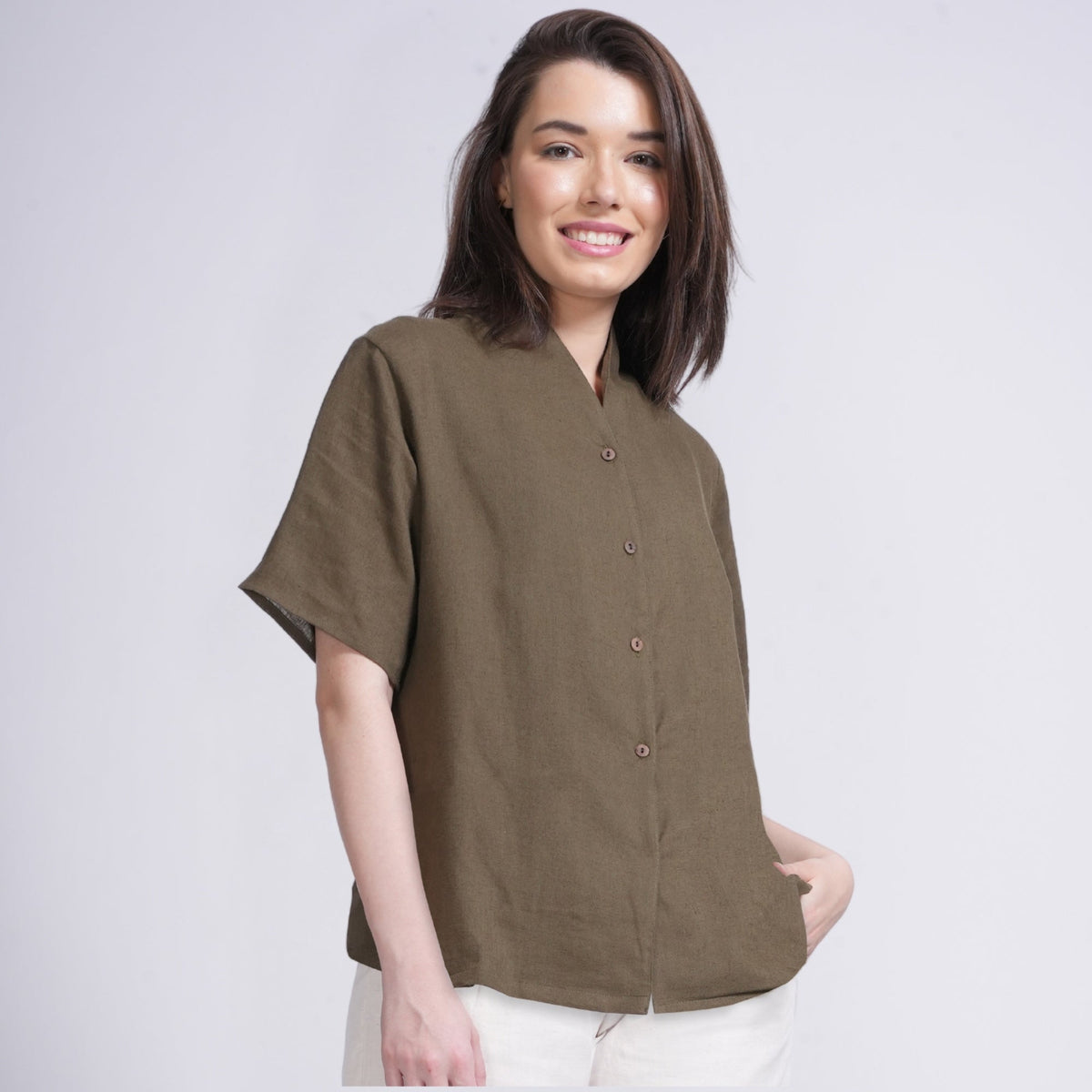 Klara Wrap Collar Top - Olive