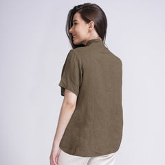 Klara Wrap Collar Top - Olive