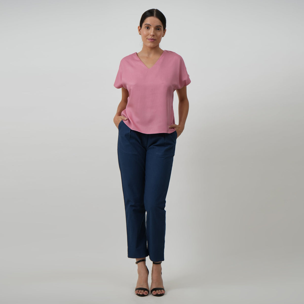 Dianne Set Of 2 - Top & Pants - Dusty Pink & Navy Blue