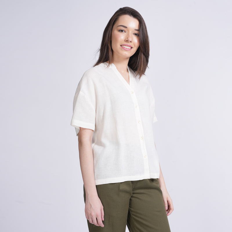 Ella Drop Shoulder Shirt - Ecru