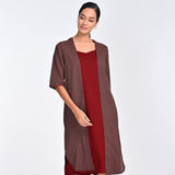 Fleur Set Of 2 - Overlay & Dress - Coffee & Maroon