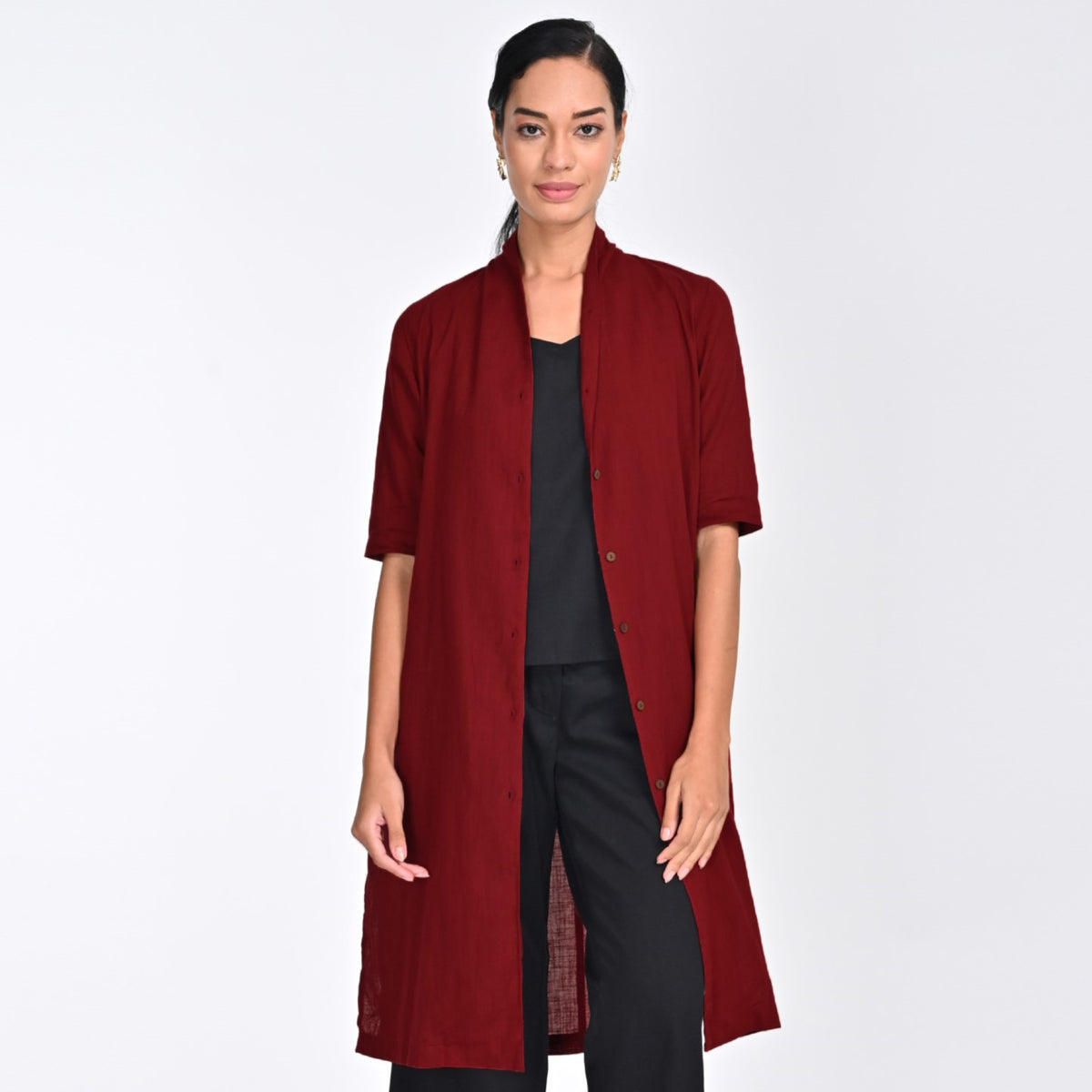 Dakota Long Shirt Jacket - Maroon