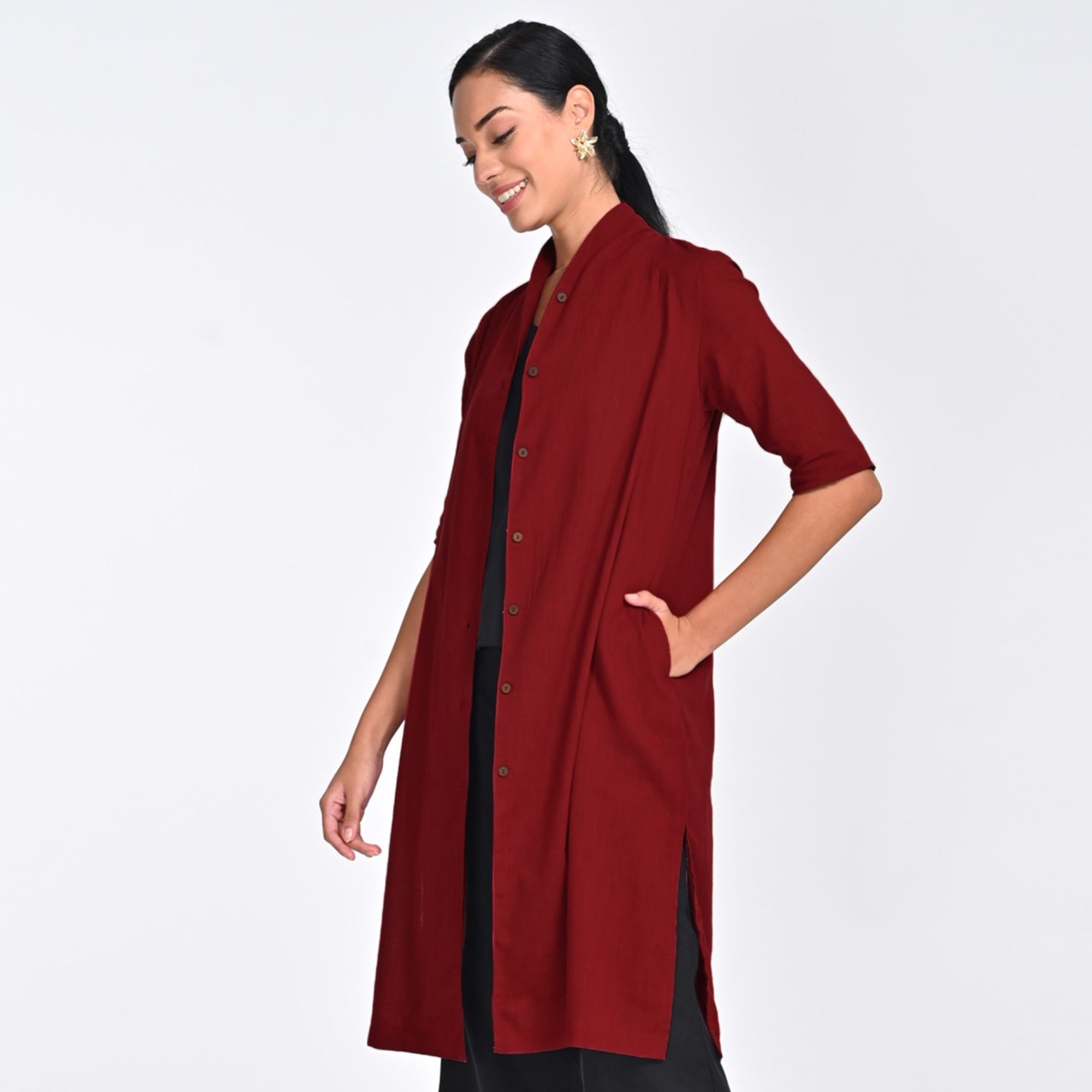 Dakota Long Shirt Jacket - Maroon