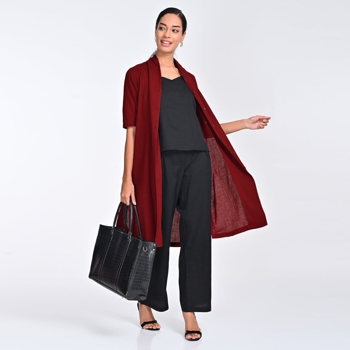 Dakota Set of 3 - Overlay, Slip Top & Pants - Maroon & Black