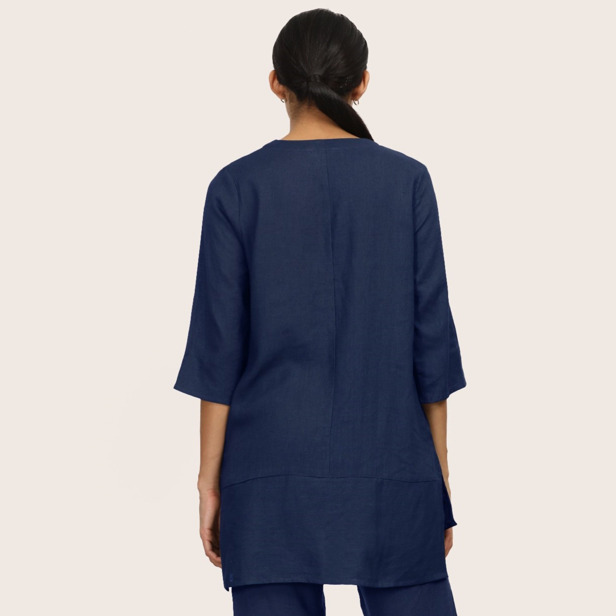 Nyla Long Line Shirt - Navy Blue