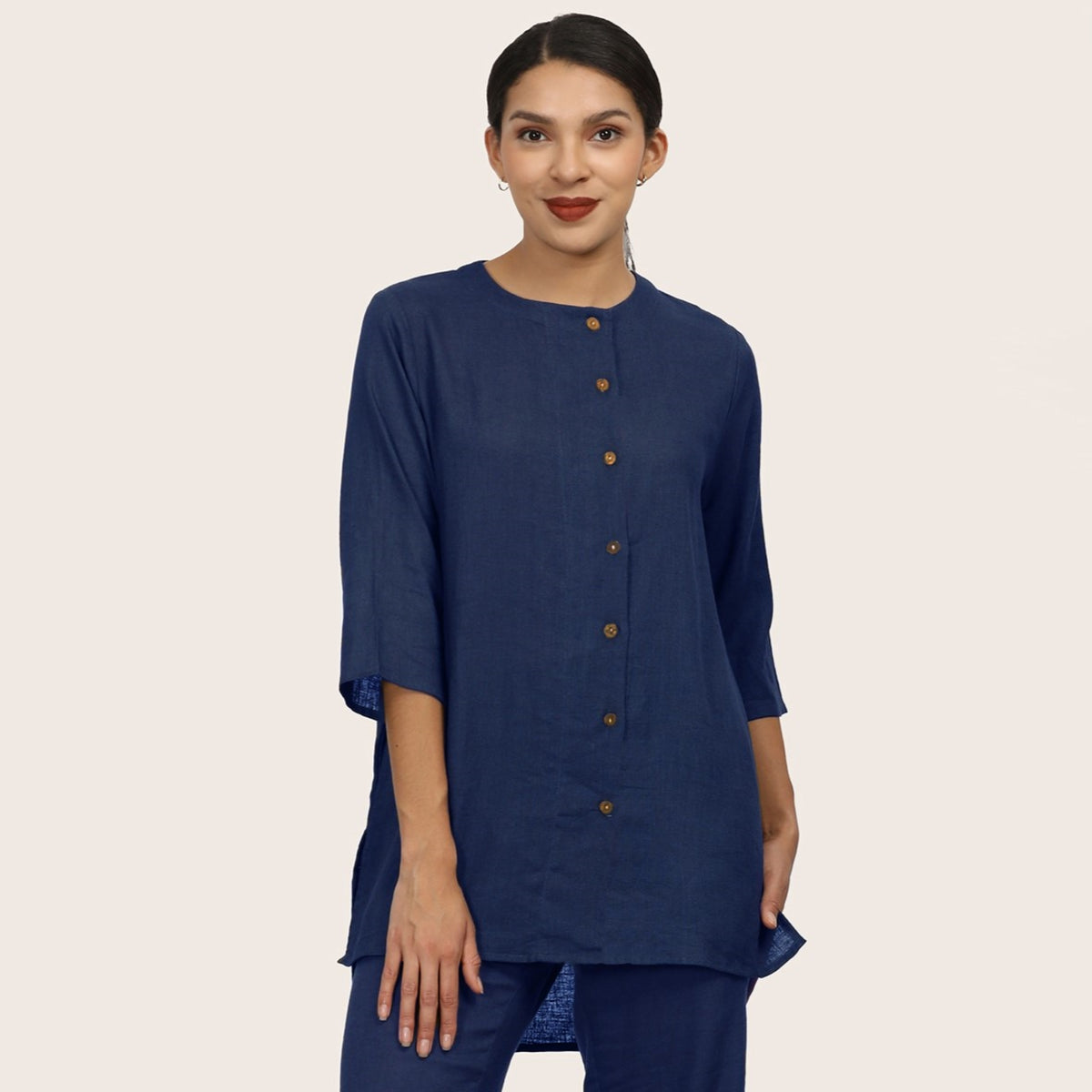 Nyla Long Line Shirt - Navy Blue