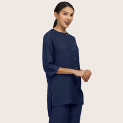 Nyla Long Line Shirt - Navy Blue