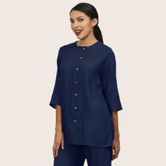 Nyla Long Line Shirt - Navy Blue