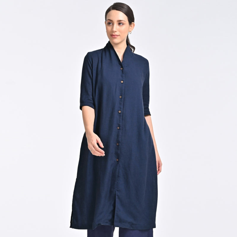 Dakota Co-ord Set - Long Shirt & Pants - Navy Blue
