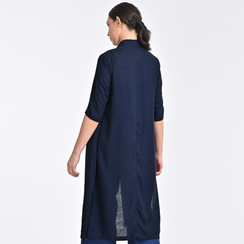 Dakota Long Shirt Jacket - Navy Blue