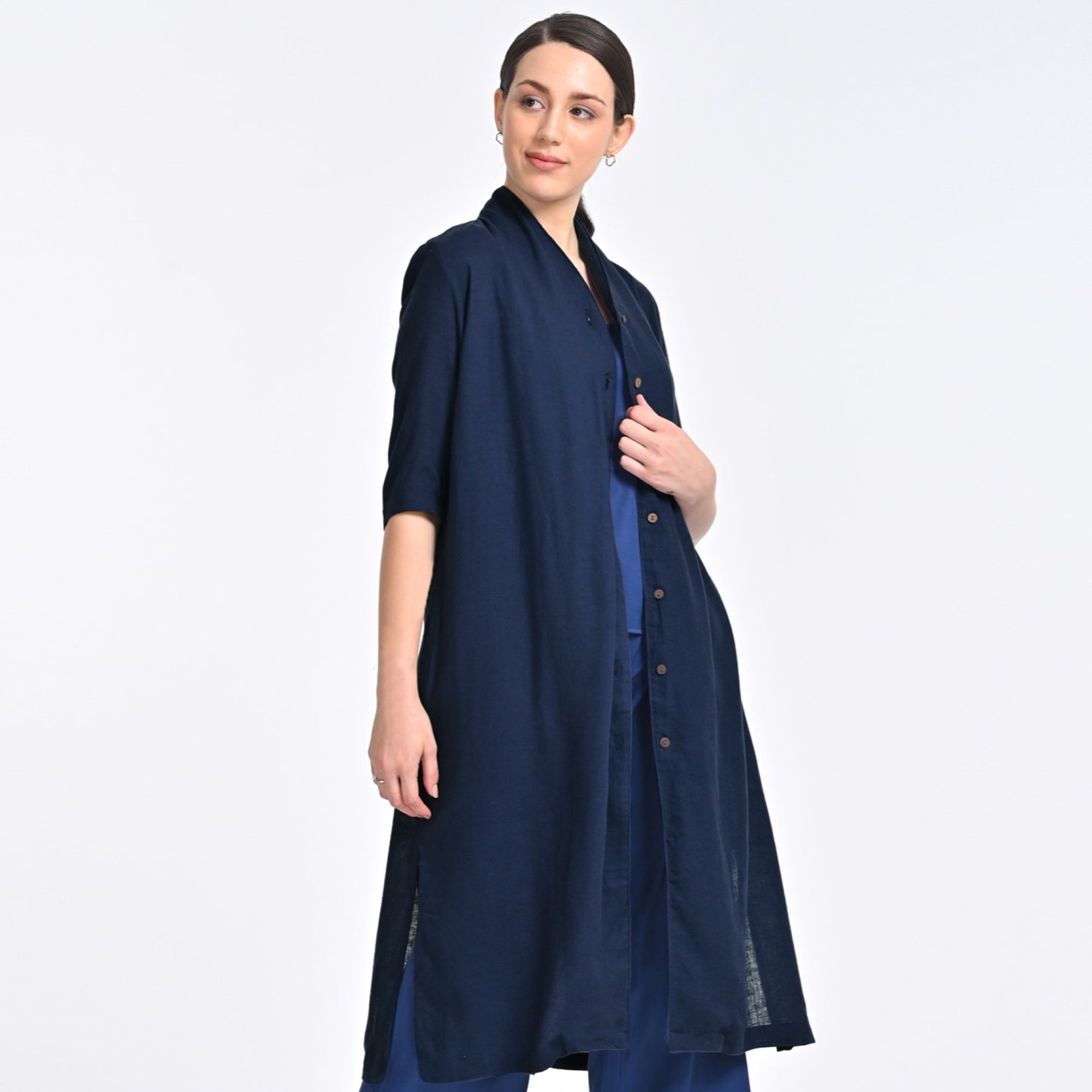 Dakota Long Shirt Jacket - Navy Blue