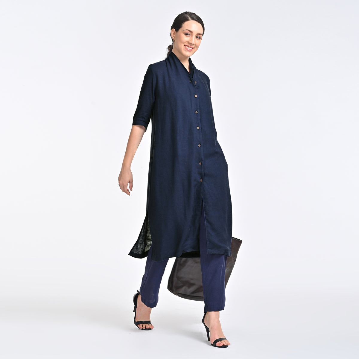 Dakota Co-ord Set - Long Shirt & Pants - Navy Blue