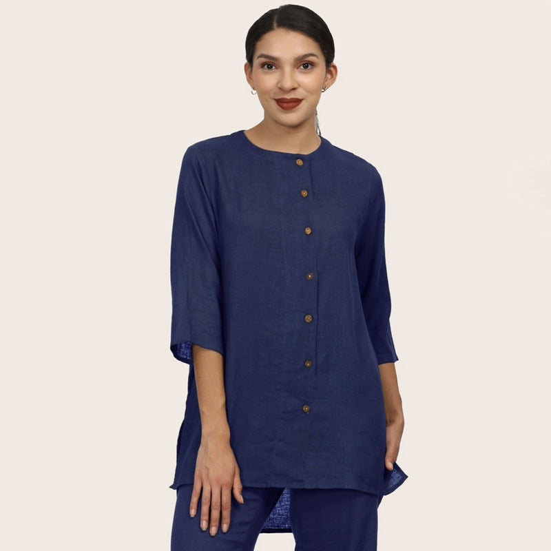 Nyla Set Of 2 - Long Line Shirt & Pants - Navy Blue