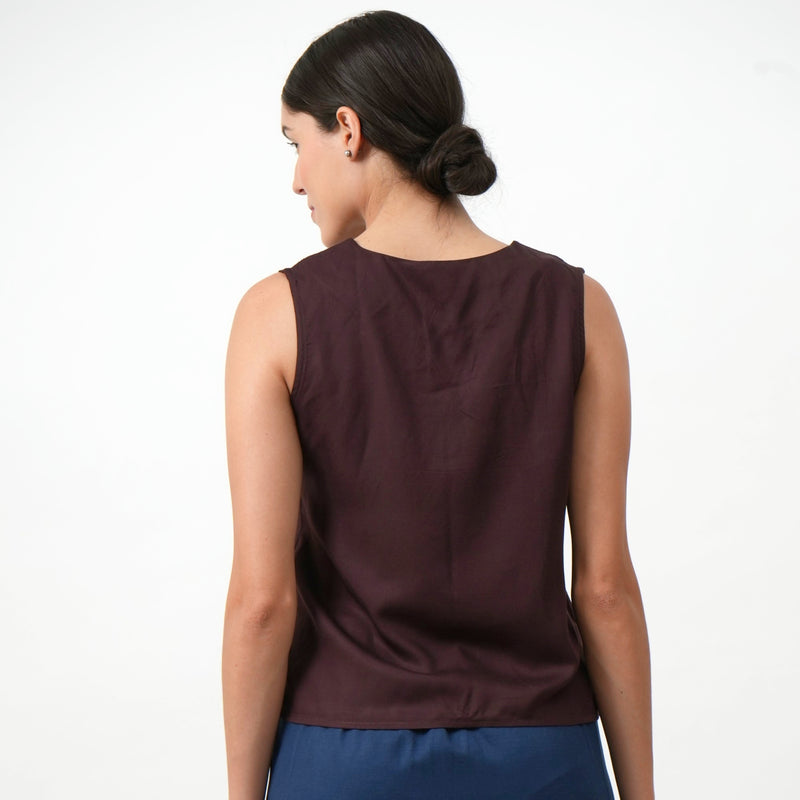 Shell V-Neck Top - Coffee