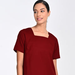 Renee Square Neck Dress - Maroon