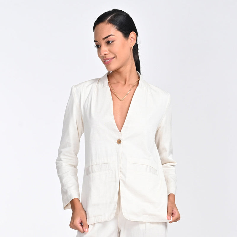 Doreen Stand Collar Blazer - Ecru