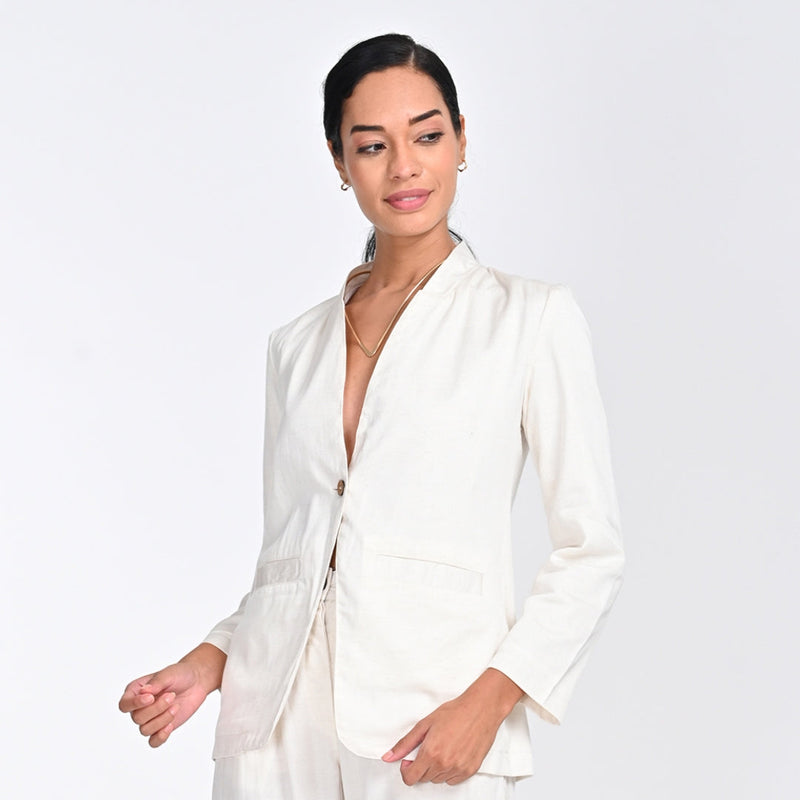Doreen Stand Collar Blazer - Ecru